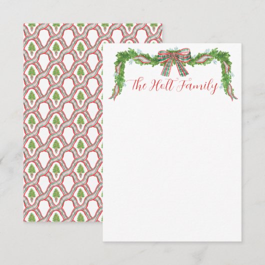 Waterverf Pset Bow Garland kerst Bedankkaart (Voorkant / Achterkant)