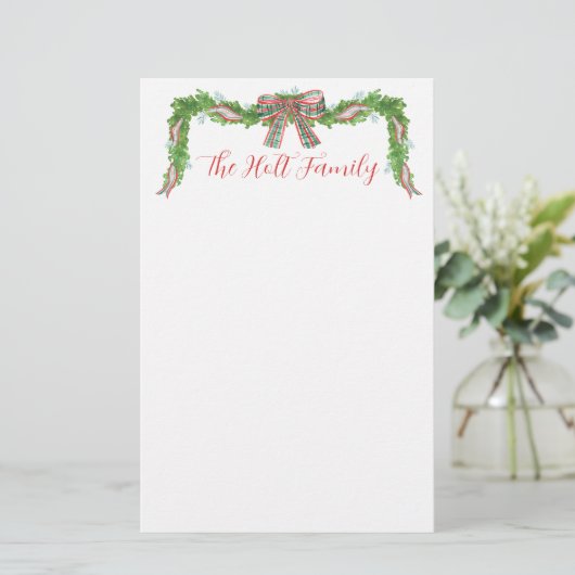 Waterverf Pset Bow Garland kerst Briefpapier (Staand voorkant)
