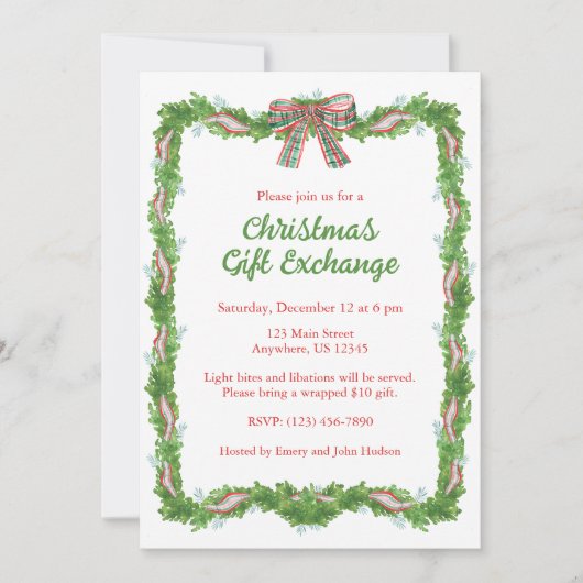 Waterverf Pset Bow Garland kerst Kaart (Voorkant)