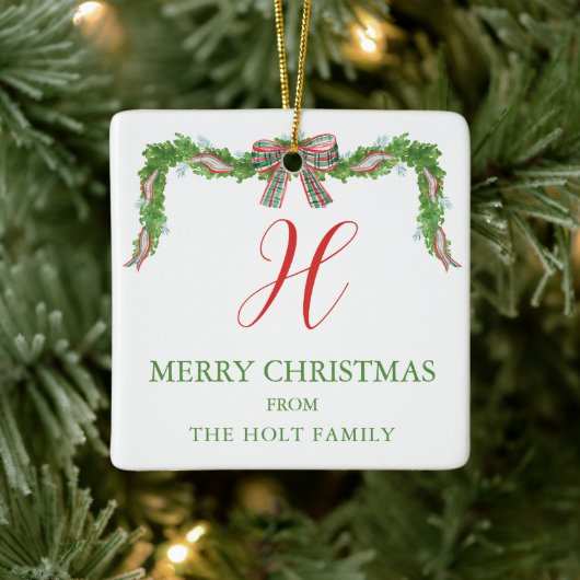 Waterverf Pset Bow Garland kerst Keramisch Ornament (Boom)