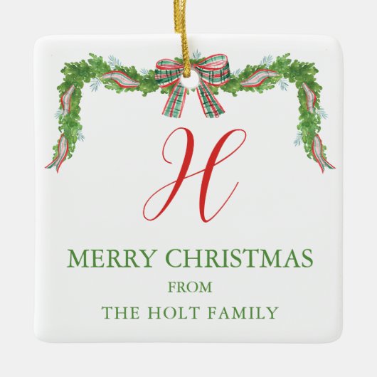 Waterverf Pset Bow Garland kerst Keramisch Ornament (Voorkant)