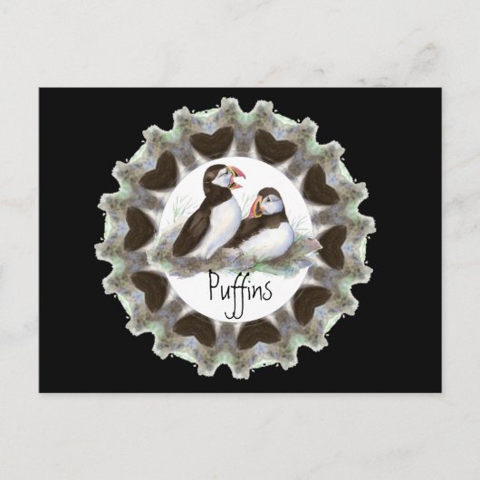 Waterverf Puffins met hart voor Puffin Fans Briefkaart (Voorkant)