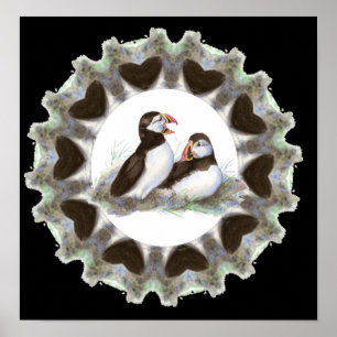 Waterverf Puffins met hart voor Puffin Fans Poster