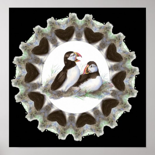 Waterverf Puffins met hart voor Puffin Fans Poster (Voorkant)