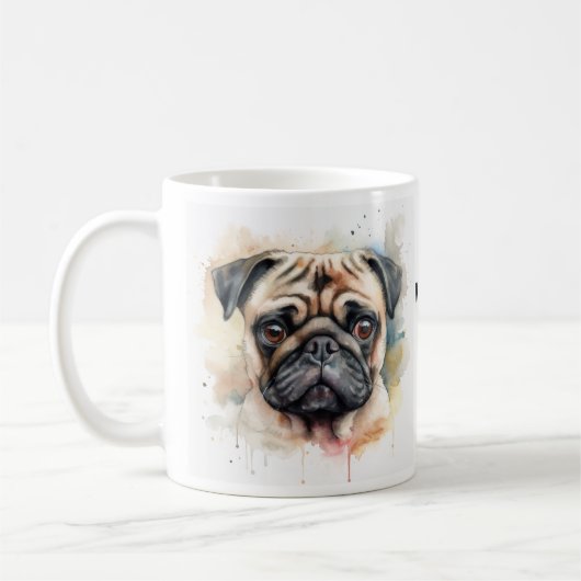 Waterverf Pug Art Gedicht Koffiemok (Links)