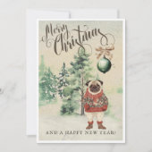 Waterverf Pug Dog Feestdagenkaart (Voorkant)