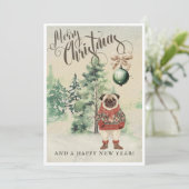 Waterverf Pug Dog Feestdagenkaart (Staand voorkant)