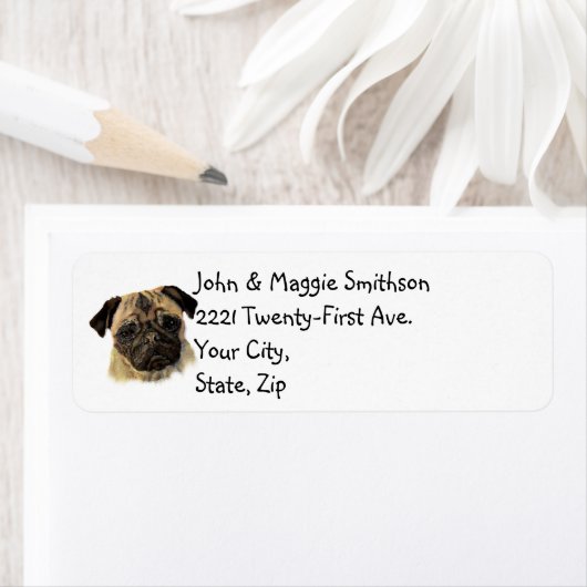 Waterverf Pug Dog Pet Dierlabel Etiket (Insitu)