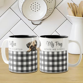 Waterverf Pug Dog Plaid Zwart Wit Custom Tweekleurige Koffiemok