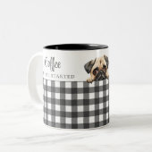 Waterverf Pug Dog Plaid Zwart Wit Custom Tweekleurige Koffiemok (Voorkant links)
