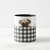 Waterverf Pug Dog Plaid Zwart Wit Custom Tweekleurige Koffiemok (Center)