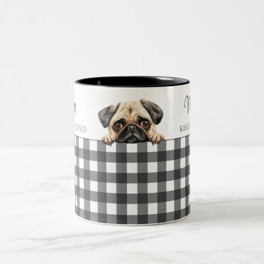 Waterverf Pug Dog Plaid Zwart Wit Custom Tweekleurige Koffiemok (Center)