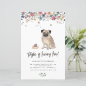 Waterverf Pug Dog Verjaardagsfeestuitnodiging (Staand voorkant)
