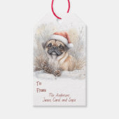 Waterverf Pug in Santa Hat Christmas Gift Label Cadeaulabel (Voorkant)