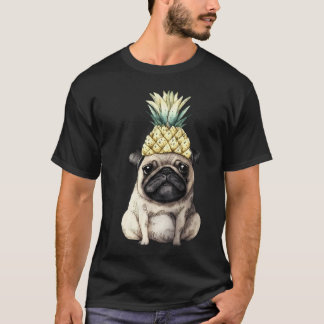 Waterverf pug met een ananas kroon. Grappige pug  T-shirt