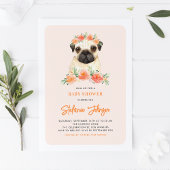 Waterverf Pug Peach Floral Baby shower Uitnodiging