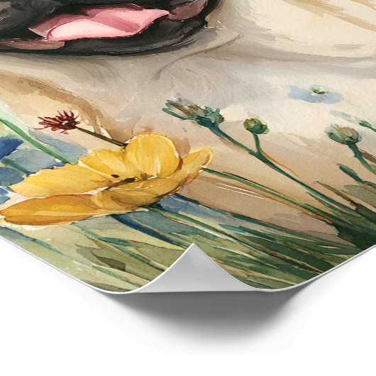 Waterverf Pug Portret Wall Art – Schattigee Pug Po Poster (Hoek)