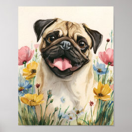 Waterverf Pug Portret Wall Art – Schattigee Pug Po Poster