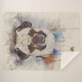 Waterverf Pug Sherpa Deken (Voorkant (horizontaal))