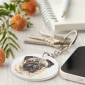 Waterverf Pug Sleutelhanger (Voorkant Rechts)
