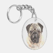 Waterverf Pug Sleutelhanger (Voorkant Links)