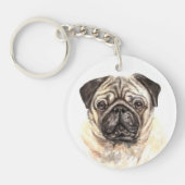 Waterverf Pug Sleutelhanger (Voorkant)