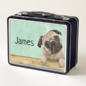Waterverf Pug voeg uw eigen naam Metal Lunch Box t (Achterkant)