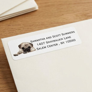 Waterverf Pugs-hond Retouradres Etiket