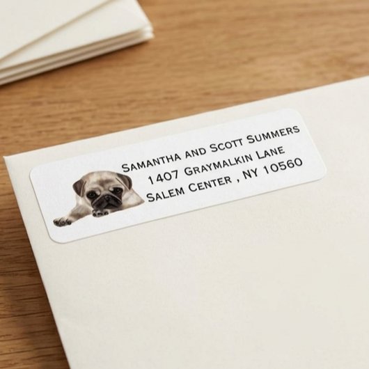 Waterverf Pugs-hond Retouradres Etiket