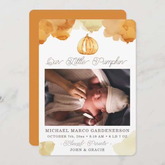 Waterverf Pumpkin Baby Aankondiging (Voorkant / Achterkant)
