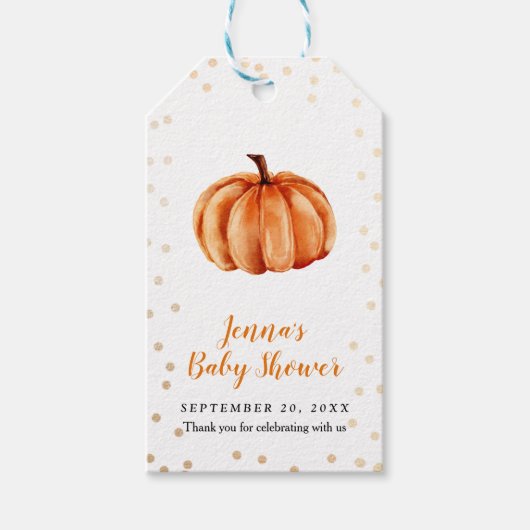 Waterverf Pumpkin Baby shower Hartelijk dank Cadeaulabel (Voorkant)