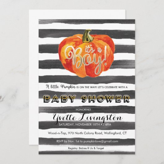 Waterverf Pumpkin Baby shower Uitnodiging (Voorkant / Achterkant)