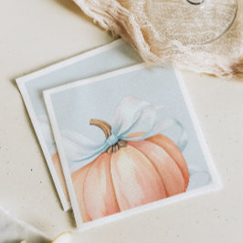 Waterverf Pumpkin Blue Bow Baby shower Servet