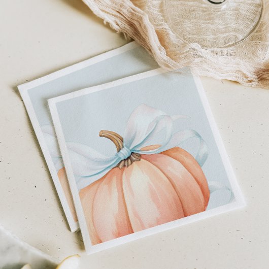Waterverf Pumpkin Blue Bow Baby shower Servet