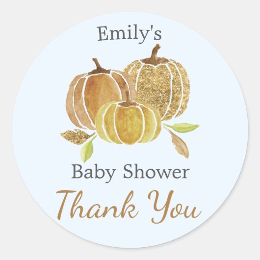 Waterverf Pumpkin Blue Herfst Baby shower Ronde Sticker (Voorkant)