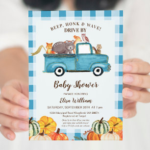 Waterverf Pumpkin Blue Truck Drive door Baby showe Kaart