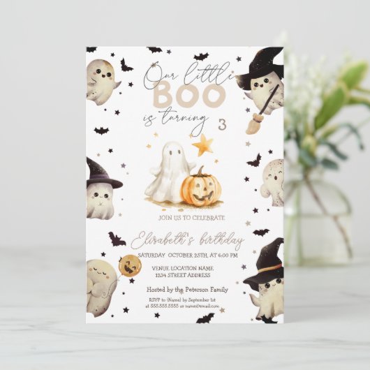 Waterverf Pumpkin Boo Ghost Halloween Kaart (Staand voorkant)