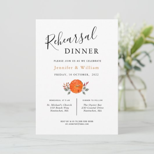 Waterverf Pumpkin bruiloft Rehearsal Dinner Aankondiging (Staand voorkant)