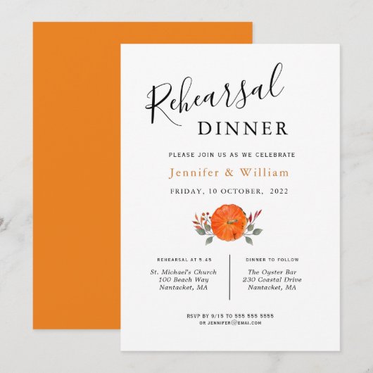 Waterverf Pumpkin bruiloft Rehearsal Dinner Aankondiging (Voorkant / Achterkant)