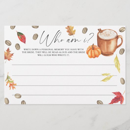 Waterverf Pumpkin Coffee Wie ben ik spel Briefpapier (Voorkant)