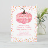 Waterverf Pumpkin Confetti Girl First Birthday Kaart (Staand voorkant)