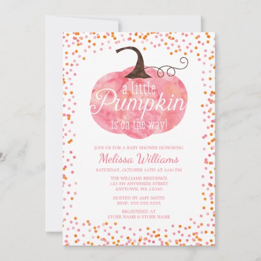 Waterverf Pumpkin Confetti Herfst Girl Baby shower Kaart (Voorkant)