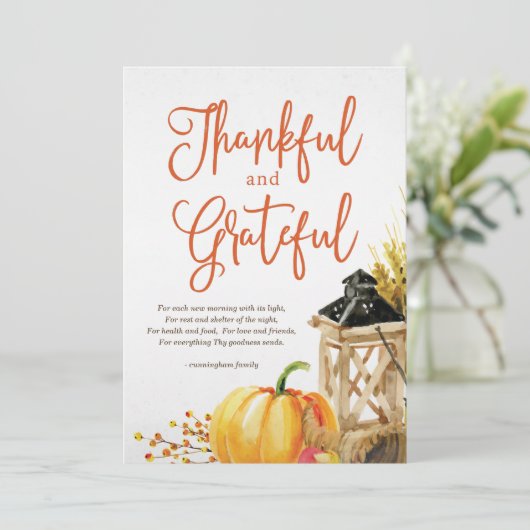 Waterverf Pumpkin Cornucopia Thanksgiving Poem Feestdagenkaart (Staand voorkant)