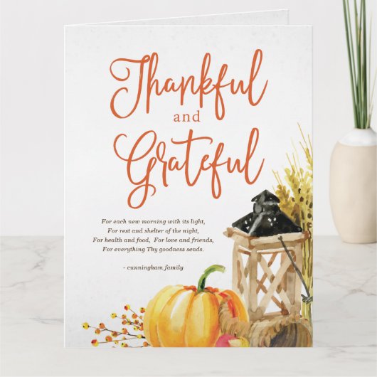 Waterverf Pumpkin Cornucopia Thanksgiving Poem Kaart (Voorkant)