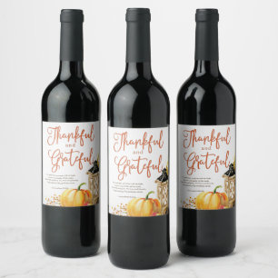 Waterverf Pumpkin Cornucopia Thanksgiving Poem Wijn Etiket