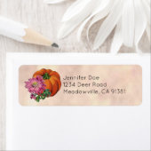 Waterverf Pumpkin en Paars Chrysanthemum Etiket (Insitu)