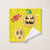 Waterverf Pumpkin en Snoep Halloween Pattern Bad Handdoek (Wasdoekje)
