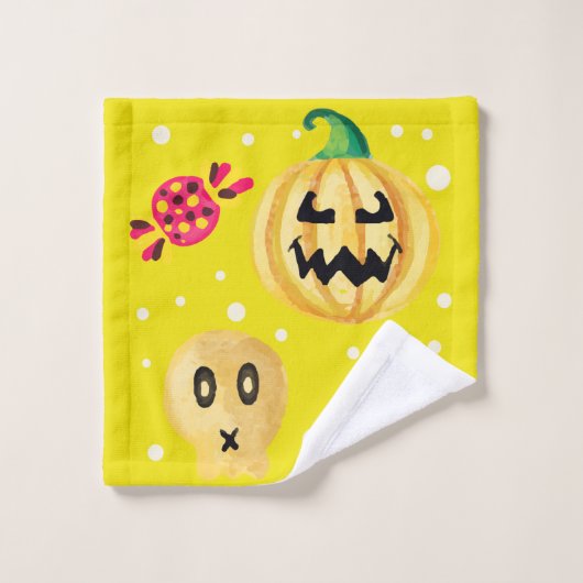 Waterverf Pumpkin en Snoep Halloween Pattern Bad Handdoek (Wasdoekje)