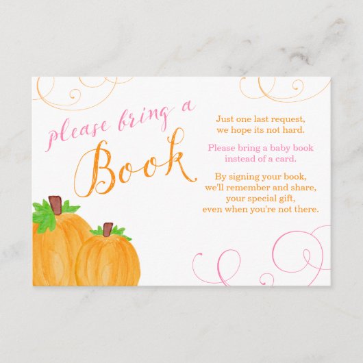 Waterverf Pumpkin Girl Baby shower Breng boek mee Informatiekaartje (Voorkant)