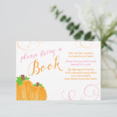 Waterverf Pumpkin Girl Baby shower Breng boek mee Informatiekaartje (Staand voorkant)